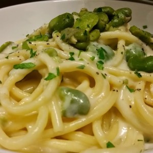 Bucatini alla crema di Pecorino    e fave