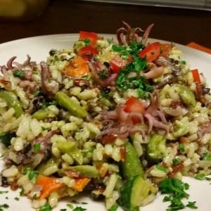 Mix di Risi da agr Biologica Con Fave  Zucchine e Calamaretti