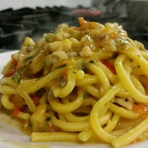 Spaghetti alla Chitarra Freschi Con Ragu’ di Triglia e Pesce Spada 2