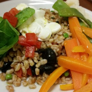 Farro da Agr. Bio in insalata Con Pomodorini , Mozzarelline e Olive nere