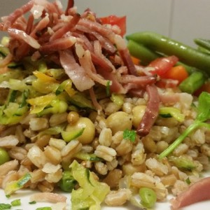 Insalata di Farro da Agr. Biologica Con Ceci e Speck Croccante