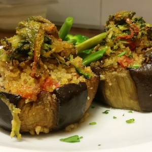 Melanzane Ripiene Con Boulgur e Fiori di Zucca